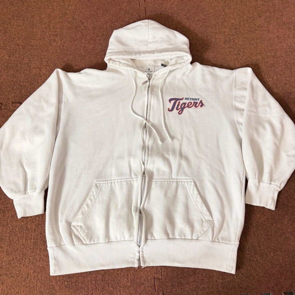 Soft As A‎ Grape Detroit Tigers Zip Up Hoodie White Mens Large MLB 2009 Vintage